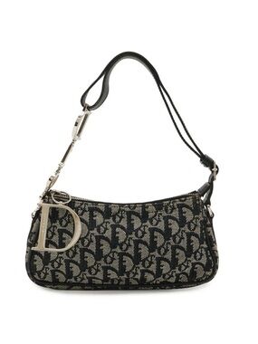 Auth DIOR Vintage Diorissimo Charm spell out Black Silver Monogram Shoulder Bag